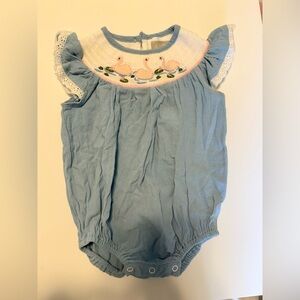 Blue Smocked Duck Baby One-Piece Bodysuit